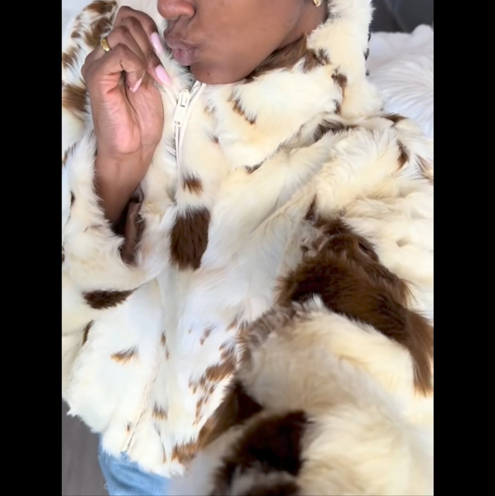 Women Casual Faux Fur Lapel Jacket Fashion Cow Print Autumn Winter - Picture 5 of 10